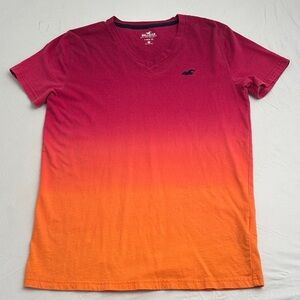 Hollister multicolor red pink orange ombre short sleeve v-neck t-shirt